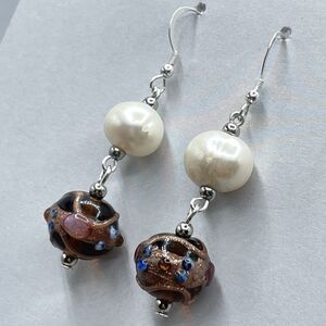 Artisan 925 Sterling Silver Pearl Murano Wedding Cake Beaded Dangle Earrings